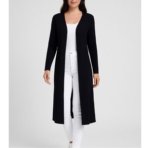 See You Monday cardigan midi duster open front ribbed long black stretch SZ M